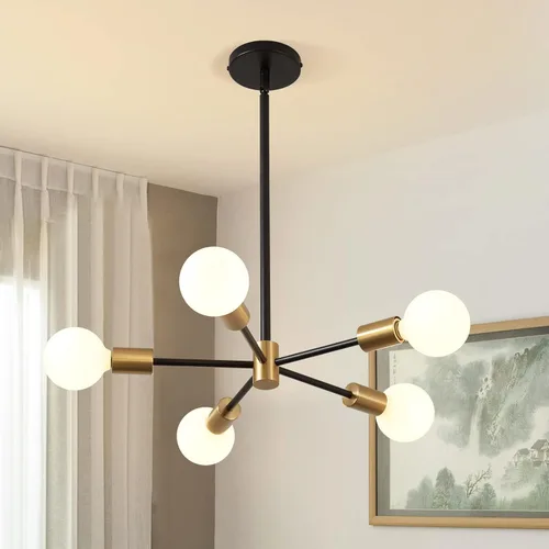 Vista 13 de KAISITE - Candelabro Moderno Sputnik - Candelabro de 6 Luces con Ajuste de Altura, Acabado en Negro y Oro para Cocina, Dormitorio y Vestíbulo