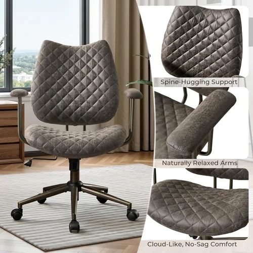Vista 7 de Silla de oficina moderna Mid-Century Silla de escritorio ejecutiva ergonómica con soporte lumbar, silla giratoria reclinable de cuero de ante