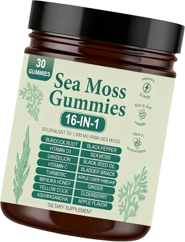 Gomitas de musgo marino 16 en 1, suplemento orgánico de musgo marino irlandés para apoyo inmunológico, digestión, energía, vegano, sin OMG