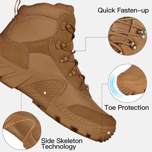Vista 4 de Free Soldier - Botas tácticas militares de cuero de gamuza para hombre, para trabajo, combate, caza