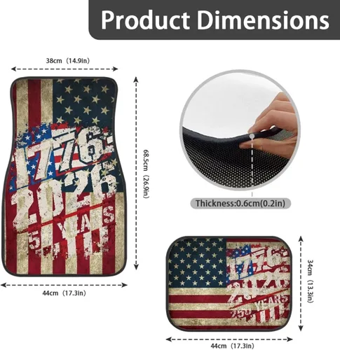 Vista 5 de Yewattles 250th American Flag - 4 alfombrillas para automóvil, sedán, camioneta, SUV, camión, forro delantero y trasero, tapete protector