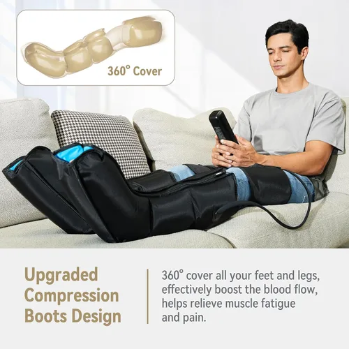 Vista 3 de FIT KING Masajeador recargable de piernas y pies - Masajeador de botas de aire de compresión sin cables para circulación y recuperación - Sensor