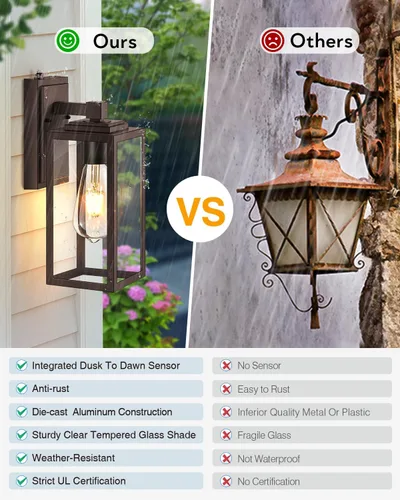 Vista 58 de VIANIS Lámpara de pared dorada para exteriores, sensor de atardecer a amanecer, apliques de montaje en pared exterior para casa, lámparas de pared
