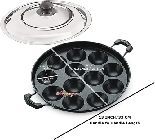 Vista 2 de Appam Pan antiadherente, Appam Maker, 12 hoyos Appam Maker, antiadherente Appam Pan, Appa Chetty Paniyaram Pan Patra, tamaño mediano