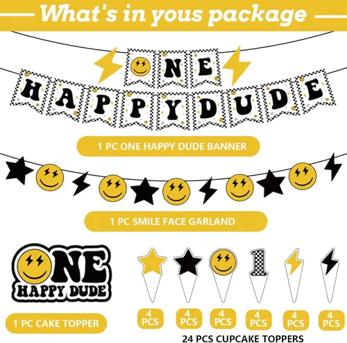 Whaline 48 globos a cuadros con globos de número uno, guirnalda de globos de número uno, decoración de pasteles para cara sonriente, suministros de