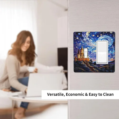 Vista 6 de Cubiertas de salida de arte abstracto, castillo mágico, cielo estrellado, 1 palanca, 1 combinación de balancines, placa decorativa de pared, placas