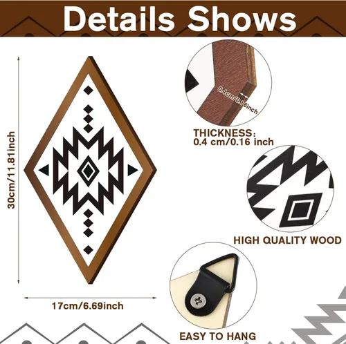 Vista 2 de Nuenen 6 piezas de decoración de pared azteca geométrica de madera, arte de pared geométrico de granja, decoración del hogar boho del suroeste
