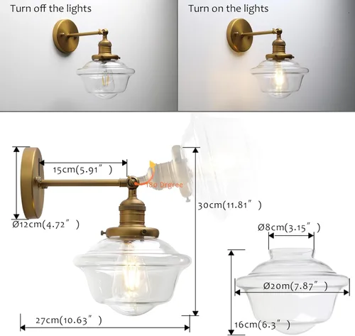 Vista 5 de Pathson Vintage Hardwired Wall Sconce, Glass Bathroom Sconces for Mirror, Vanity Bathroom Light Fixture, Wall Painting Lamp for Living Room Bedroom