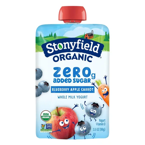 Stonyfield Farm, bolsa de yogur arándano, manzana, zanahoria orgánica, 3.5 onzas