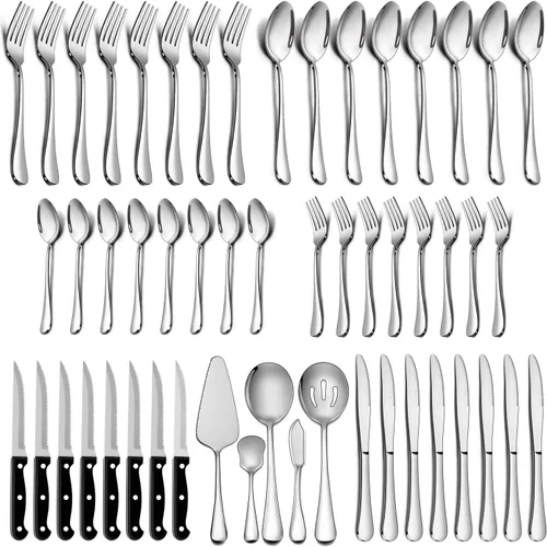 Vista 9 de LIANYU Juego de cubiertos de 41 piezas con cuchillos para carne y utensilios para servir, cubiertos de acero inoxidable para 6, utensilios de comida
