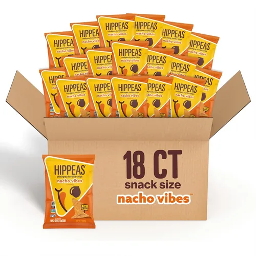 HIPPEAS Chips de tortilla de garbanzos, Nacho Vibes Snacks sin gluten, sin lácteos, veganos, 1 oz, paquete de 18, 0.11 onzas de proteína, 0.11 onzas