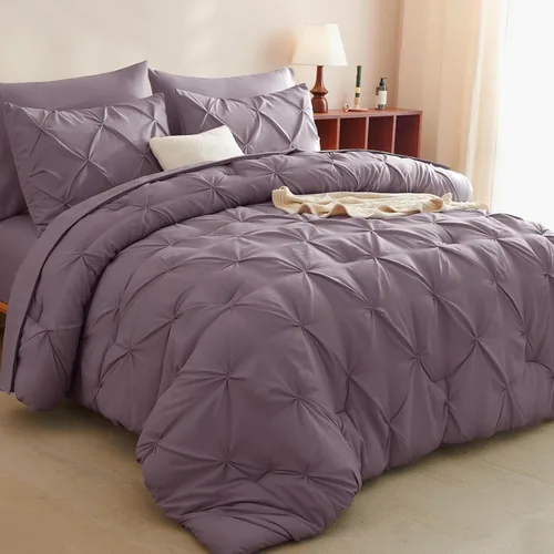 Vista 46 de CozyLux - Juego de edredón tamaño individual con sábanas Beige, 5 piezas, ropa de cama en una bolsa con pinzas, juego de cama tamaño individual
