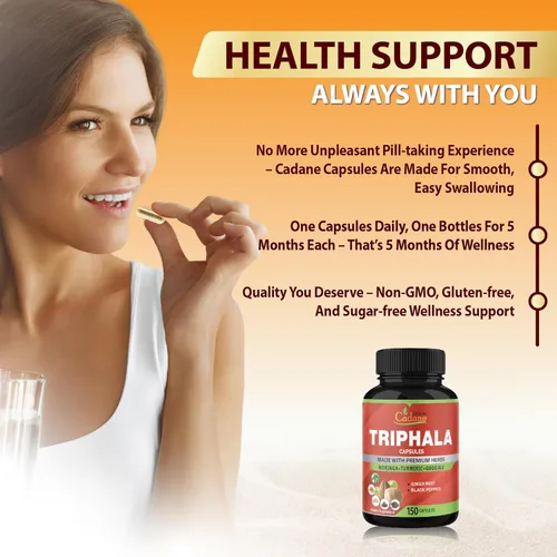 Vista 6 de Organic Cadane Cápsulas de extracto de Triphala, suministro de 5 meses con cúrcuma, guggulu, jengibre, pimienta negra, moringa - Apoya la digestión