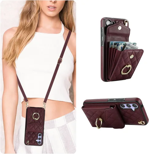 Vista 10 de QLTYPRI Funda tipo cartera cruzada para Samsung Galaxy A15 4G/5G, funda de piel sintética para teléfono con bloqueo RFID, ranuras para tarjetas