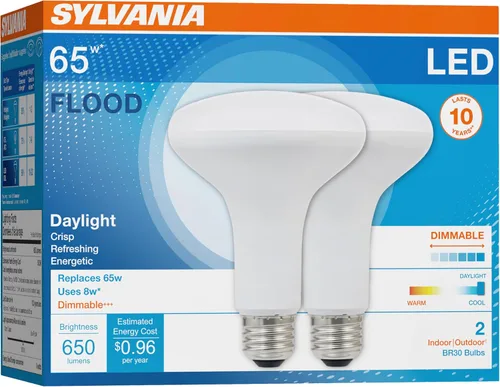 Vista 26 de Sylvania - Bombilla LED Flood BR30, equivalente a 65 W, eficiente 9 W, base media, regulable, 2700 K, blanco suave, 1 paquete (40460)
