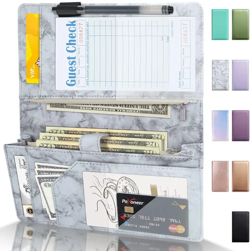 Vista 10 de Forvencer Libreta de mesera de alto volumen, ampliable con 2 cremalleras y bolsillo magnético, 5 x 9 pulgadas, libros para camareras, accesorios