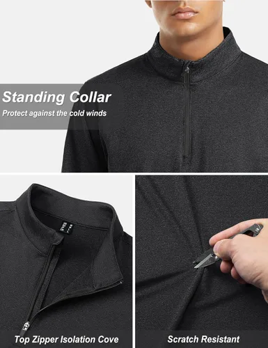 Vista 4 de TACVASEN Sudadera de manga larga con cremallera de un cuarto para hombre, sudadera de golf con cremallera de 14, sudadera térmica con forro polar