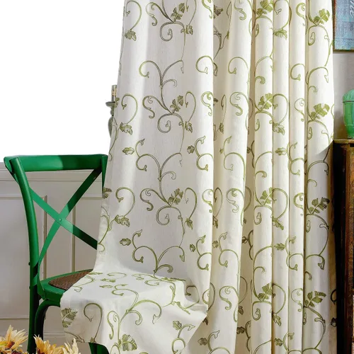 Vista 15 de Vogol - Cortinas de 2 paneles con ramas bordadas de lino sintético con ojales, cortinas para dormitorio y sala de estar, cortinas de ventana