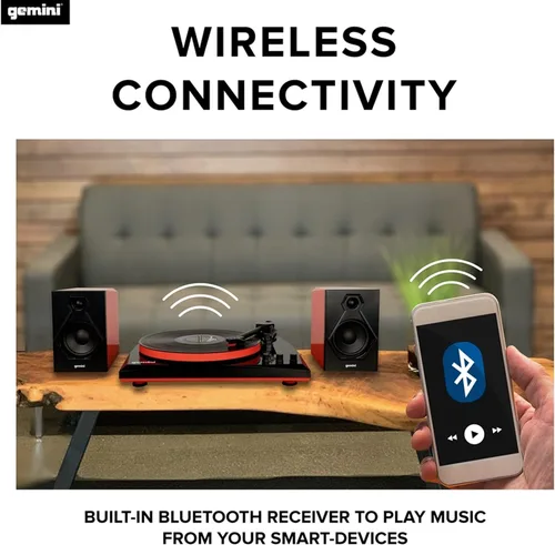 Vista 10 de Gemini Sound TT-900 - Elegante tocadiscos de 3 velocidades con Bluetooth inalámbrico, control de tono y potentes altavoces de 50 W (rojo)