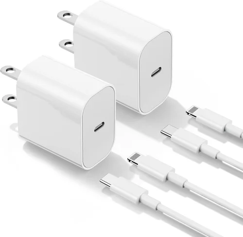 Cargador de iPhone de carga rápida de 6 pies, bloque de carga tipo C y cable largo USB C a Lightning, enchufe de pared USBC adaptador de corriente