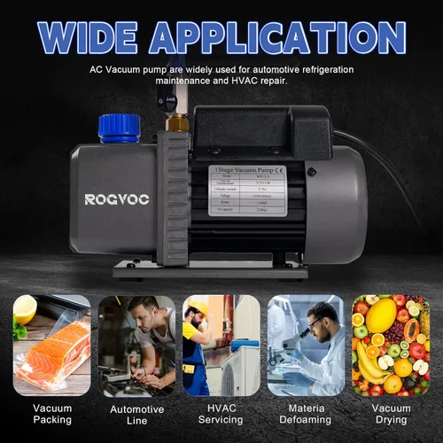 Vista 7 de 3.5 CFM Bomba de vacío AC y juego de manómetros, 110V 1/4 HP Bomba de vacío de aire de paletas rotativas de una sola etapa HVAC para recarga