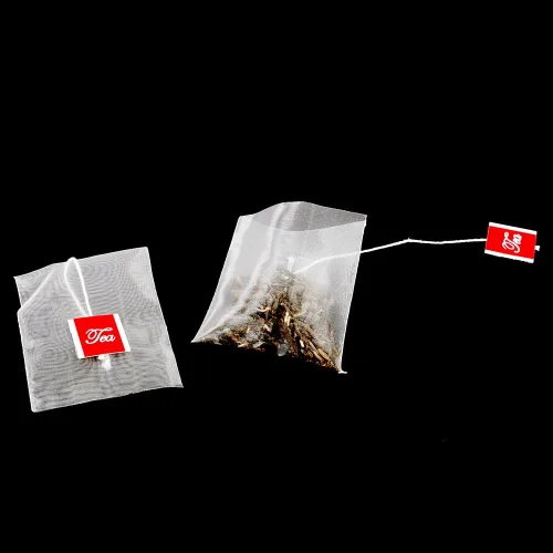 Vista 4 de Bolsa de filtro de té, 100 bolsas vacías de nailon para infusor de té con cordón para el hogar, hojas sueltas, té, café