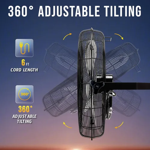 Vista 4 de Tornado - Ventilador de pared industrial de 18" de alta velocidad con motor cerrado TEAO – 4000 CFM, 3 configuraciones de velocidad, cable de 6.5