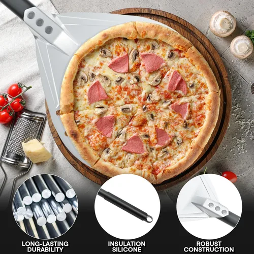 Vista 3 de Kit de accesorios para horno de pizza de 4 piezas, incluye cáscara de pizza perforada de 12 pulgadas, cáscara redonda de torneado de pizza de 9
