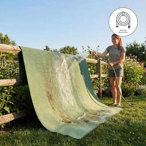 Vista 6 de Fab Habitat - Alfombra Ombre para exteriores, impermeable, resistente a la decoloración, sin arrugas, plástico reciclado prémium, a rayas, para Big