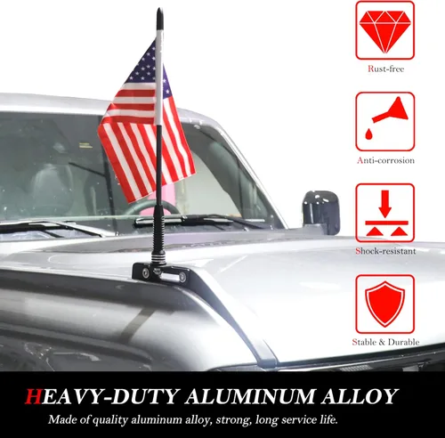 Vista 5 de Bandera con poste y soporte de montaje para Ford Bronco 2 puertas 4 puertas 2021-2025 Accesorios exteriores Rotación de 360° Banderas de látigo
