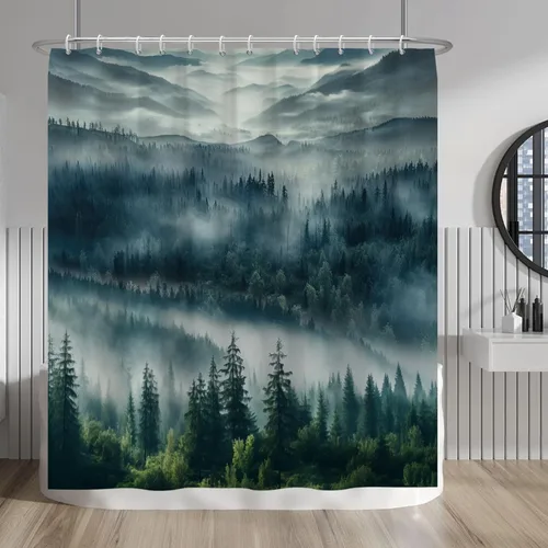 Vista 181 de Baocicco Cortina de ducha de mármol azul abstracto a rayas, decorativa, textura de lujo, línea moderna, decoración de acuarela, juego de cortinas