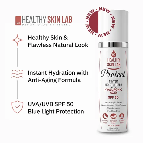 Vista 2 de Healthy Skin Lab Protect - Hidratante tintado y protector solar mineral SPF 50, tinte universal transparente, cobertura ligera, protección UV