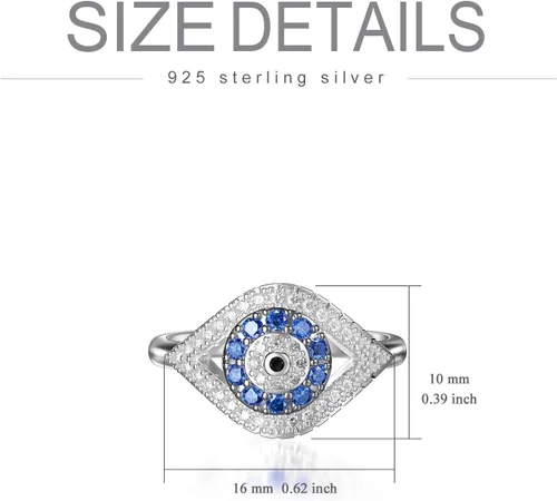 Vista 5 de PEIMKO Anillos de plata de ley 925 turca contra el mal de ojo para mujer, circonita cúbica, anillo de sello de mal de ojo, protección de joyería