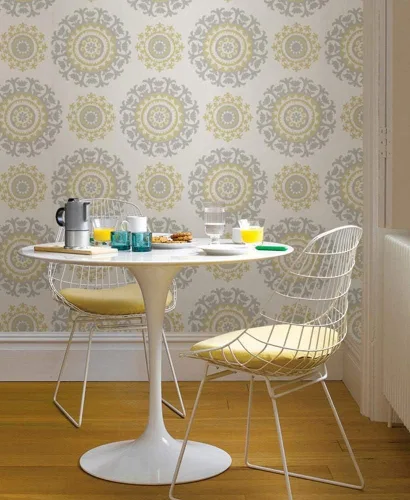 Vista 2 de NuWallpaper NU1652 Suzani - Papel tapiz autoadhesivo gris y amarillo, multicolor