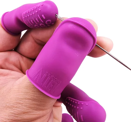 Dedal suave y cómodo | Edición THIK-Grip | Pequeño (1) - Mediano (1) - Grande (1) | Juego de agujas de coser grandes y resistentes con soporte (1)