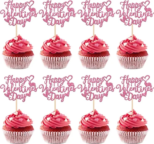 Paquete de 24 adornos para cupcakes con purpurina en forma de corazón con temática de amor dulce, decoración de pasteles para el día de San