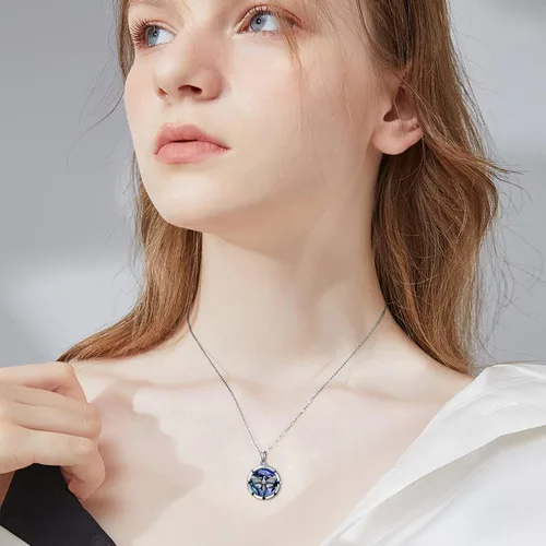 Vista 4 de PROESS Collar con dije de animales para mujeres y hombres, plata de ley 925, búho, vaca de las tierras altas, ardilla, zorro, nutria, conejo, perro