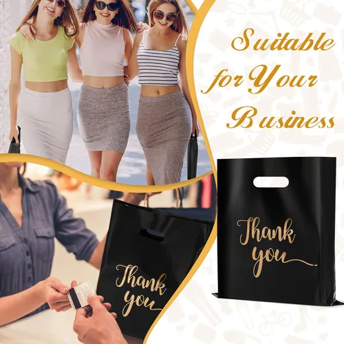 Vista 7 de Sabary 200 bolsas de plástico reutilizables de 16 x 18 pulgadas con asas troqueladas, bolsa de regalo de agradecimiento para regalos, tiendas