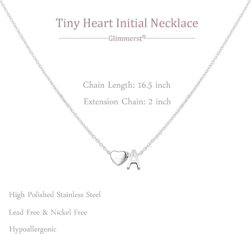 Vista 5 de Glimmerst Collar con inicial de corazón para mujer, de acero inoxidable, con letra de corazón, collar personalizado con nombre para niñas, Metal,