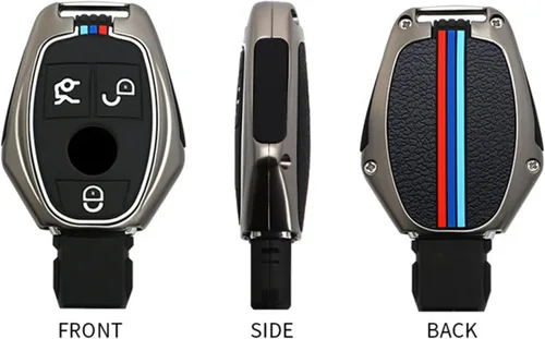 Vista 4 de Funda para llave de coche para Mercedes Benz A/B/C/S Class AMG GLA CLA GLC W176 W221 W204 W205, funda para llaves de automóvil, color plateado C