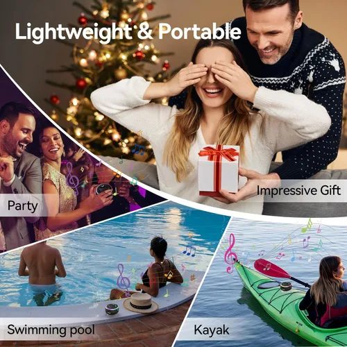 Vista 7 de TECKNET Altavoz de ducha Bluetooth, IPX7 impermeable altavoz inalámbrico portátil con luz RGB, BT 5.3, tiempo de reproducción de 10 horas, micrófono