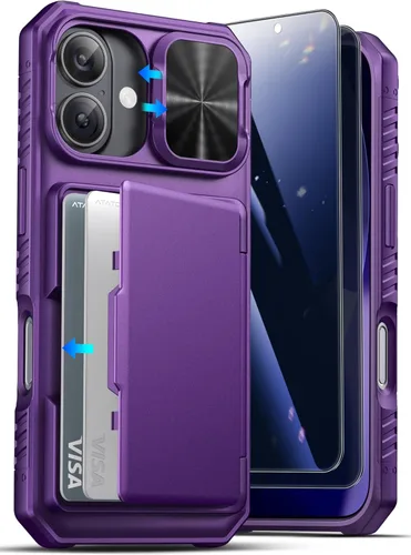 Vista 10 de ATATOO Funda tipo cartera para iPhone 16e, tarjetero integrado (3-5 tarjetas) y funda de cámara deslizante y bloqueo RFID, protección de grado Azul
