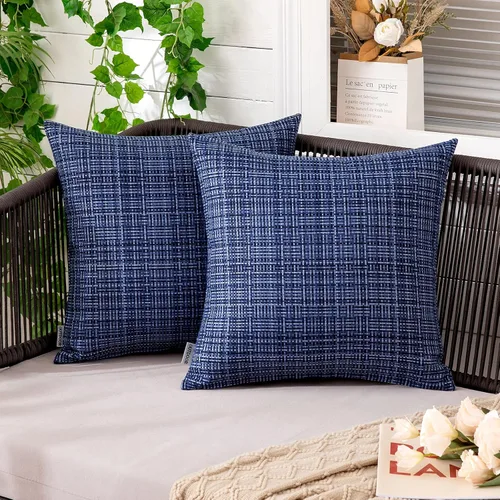 MIULEE Fundas de cojín decorativas impermeables para exteriores, resistentes al agua, para tienda, patio, jardín, sofá, paquete de 2, 12 x 12 Azul