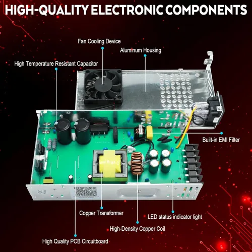 Vista 6 de VAYALT 24V 25A 600W Fuente de alimentación conmutada CC, transformador conmutado universal regulado AC 110V220V a CC 24V, fuente de alimentación