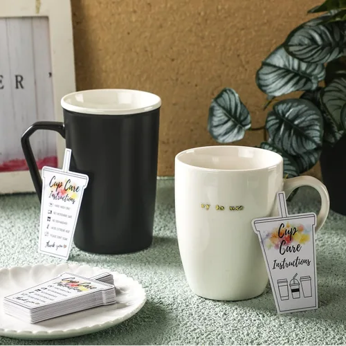 Vista 6 de Sureio 200 Piezas Tarjetas para Vasos Tumbler, Tarjetas de Instrucciones de Cuidado de Tazas, Tarjetas de Cuidado de Vasos, Inserto de Taza