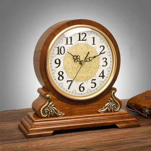 Vista 8 de Reloj de mesa antiguo de madera de roble, reloj de estante decorativo con pilas, reloj de mesa de vidrio HD, fácil de leer