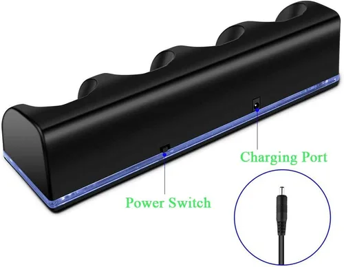 Vista 3 de Wii Charger Dock for WiiWii U Remote Controller, 4 Port Charger Station with 4 Batteries Pack USB Charging Cable LED Indicator -Black