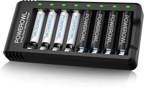 POWEROWL Baterías recargables AA y AAA con cargador rápido, NiMH de alta capacidad - 4 x 2800mAh AA y 4 x 1000mAh AAA