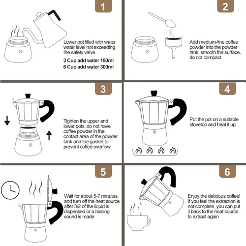 Vista 9 de Cafetera de aluminio con 3 tazas de 5.1 fl oz Moka Pot Express, estufa de café expreso, colorida cafetera italiana, estilo clásico, Greca Café, Rojo