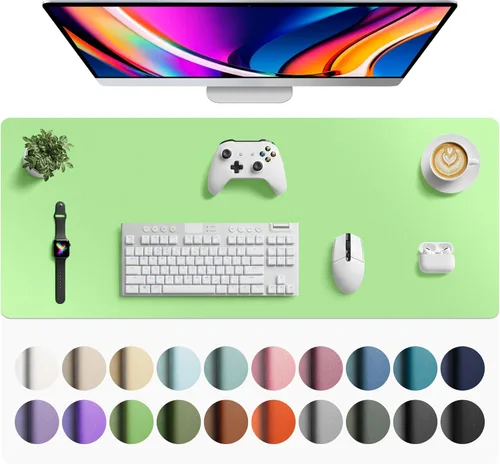 Vista 132 de Aothia - Protector de escritorio de cuero sintético impermeable y antideslizante para laptop, escritura y mouse, para oficina y hogar, 23.6 x 13.7